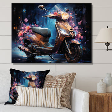 Teal Gold Scooter Night Glow - Scooter Canvas Wall Art
